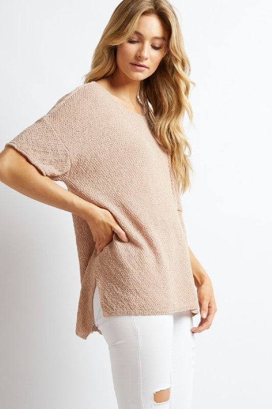 Solid Round Neck 3/4 Sleeve Loose Top