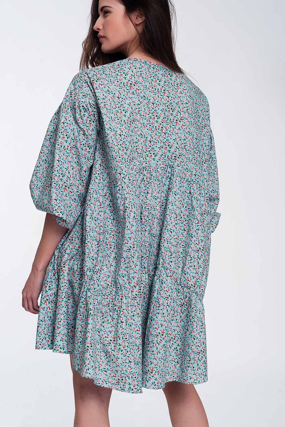 MINI SMOCK DRESS WITH PUFF SLEEVES IN FLORAL