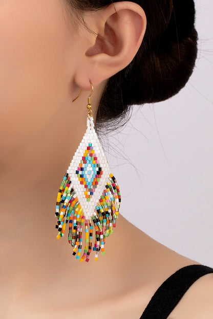 Boho seed bead drop earrings