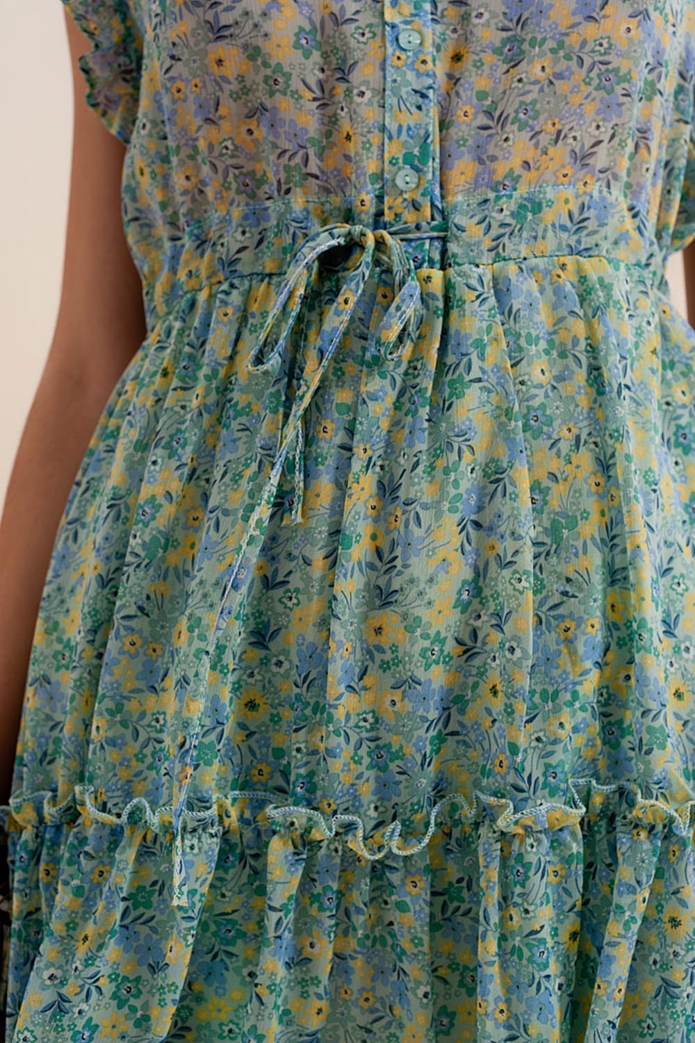 MINI DRESS IN VINTAGE FLORAL IN GREEN