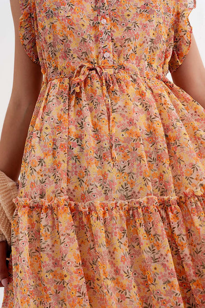 MINI DRESS WITH RUFFLE TRIMS IN VINTAGE FLORAL