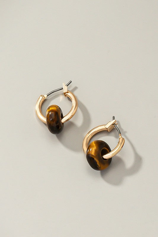 Mini hoop earrings with donut shape natural stone