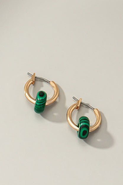Mini hoop earrings with donut shape natural stone