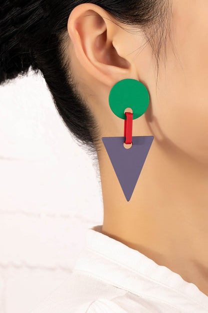 color coated geo shape drop earrings