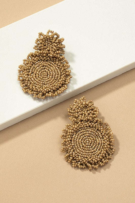 Premium hand sewn seed bead disk drop earrings
