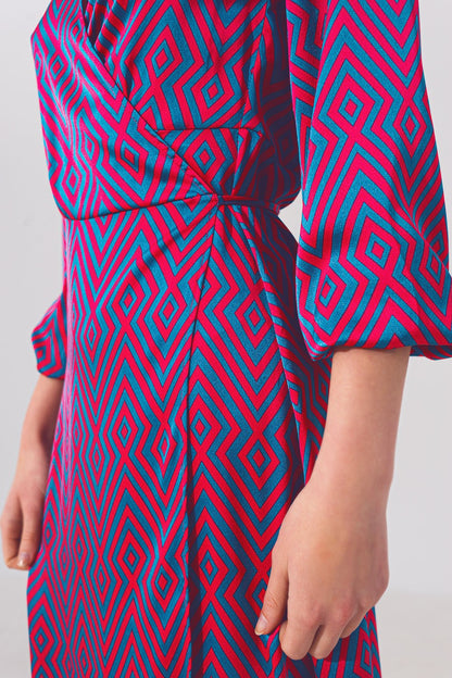 Long Sleeve Maxi Wrap Dress in Geo Print