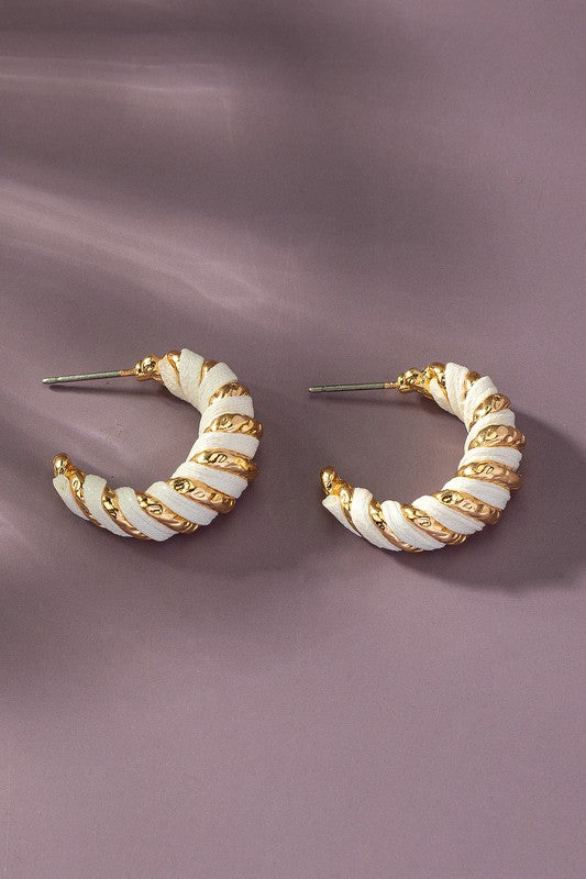 Leather cord wrapped texture hoop earrings