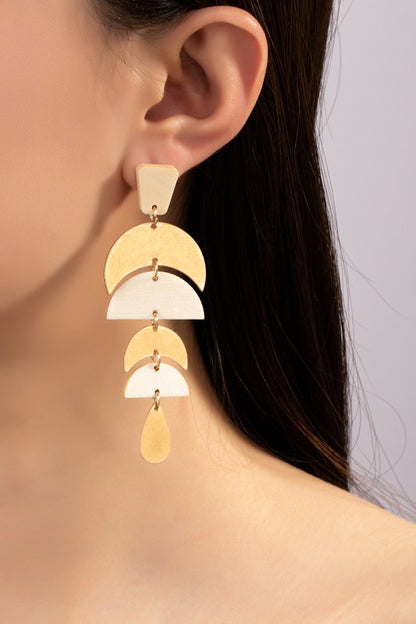 Linear wood and metal drop earrings