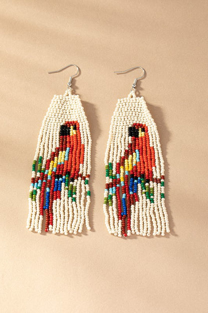parrot seed bead drop earrings