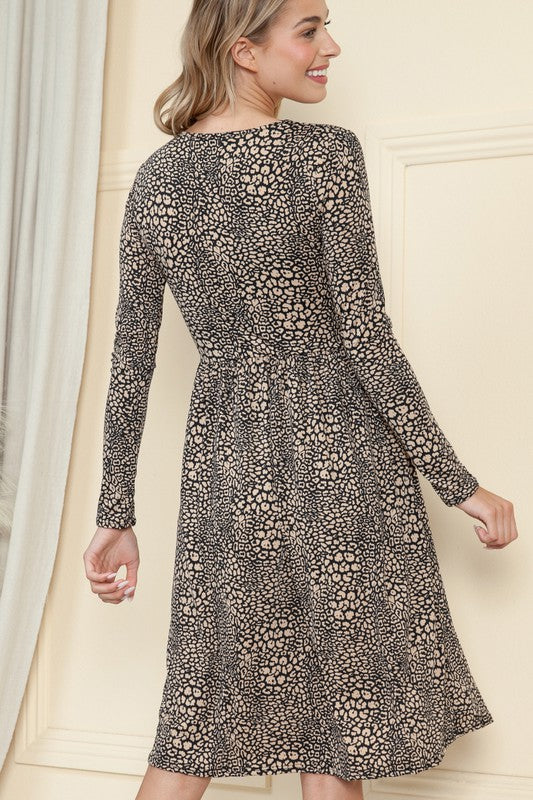 Plus Leopard Long Sleeve Empire Waist Dress