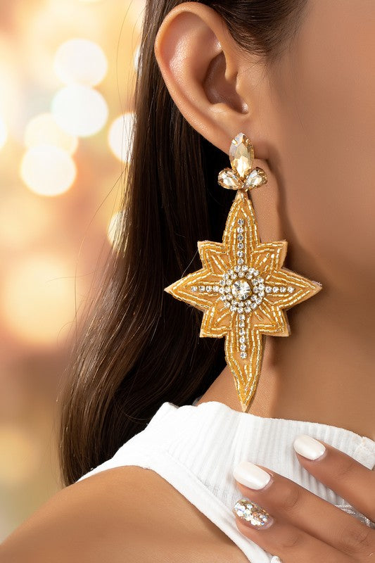 seed bead Christmas star drop earrings