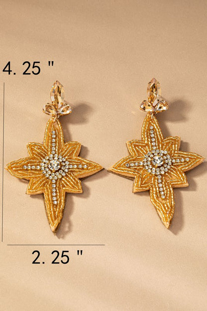 seed bead Christmas star drop earrings