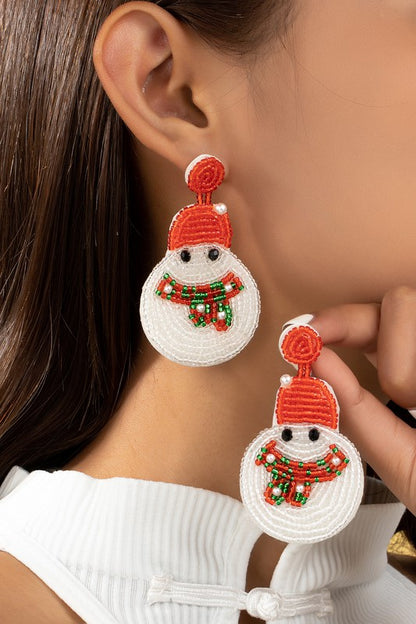 seed bead snow man drop earrings