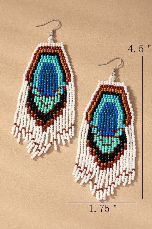 Peacock seed bead boho statement earrings