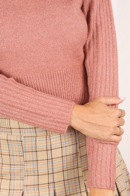 Crop mock neck sweater-femmiflare.com