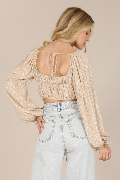 Long Sleeve square neck floral crop top