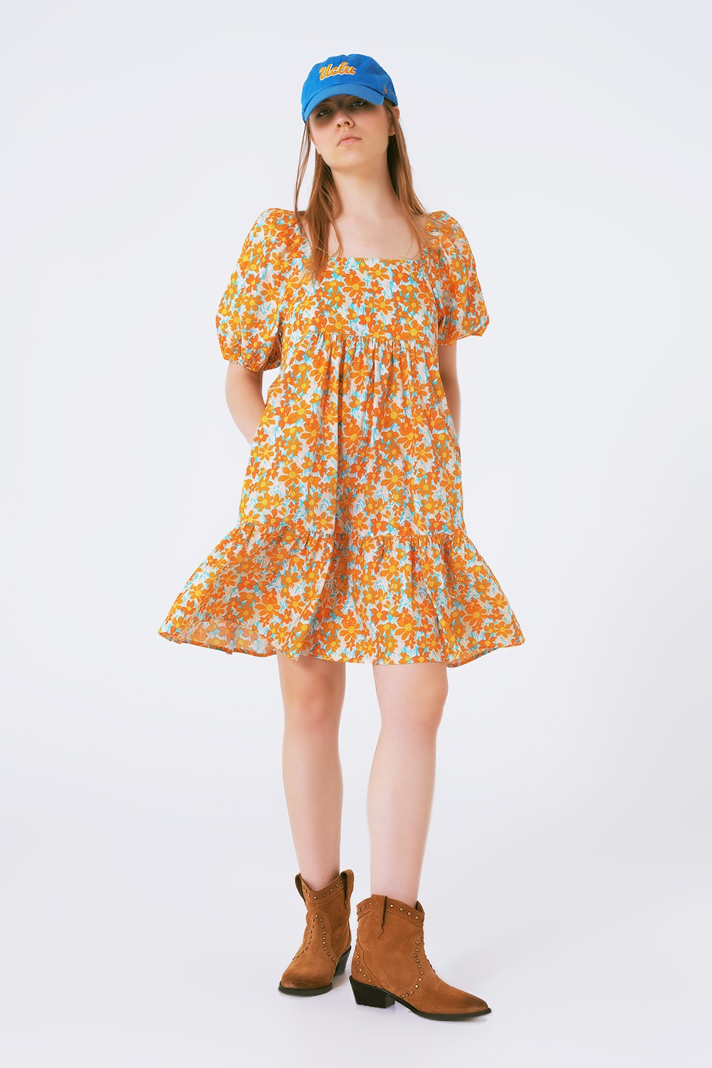 MINI DRESS FLOWER PRINT WITH PUFF SLEEVES