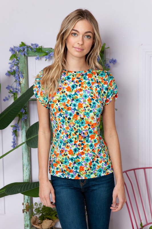 Plus Floral Short Sleeve Knot Top