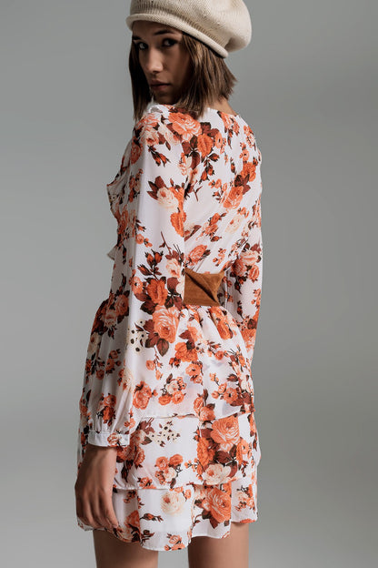 SHORT DRESS WITH CINCHED IN WAIST IN AUTUMN FLORAL
