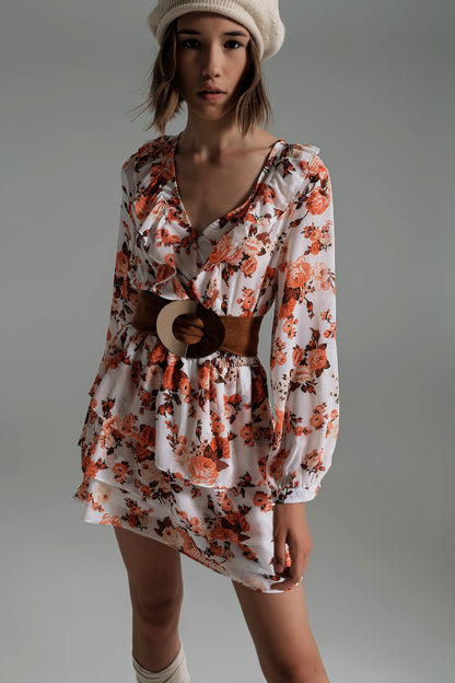 SHORT DRESS WITH CINCHED IN WAIST IN AUTUMN FLORAL