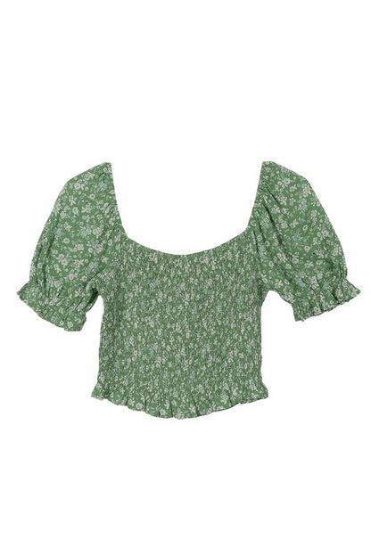 Green smocked top
