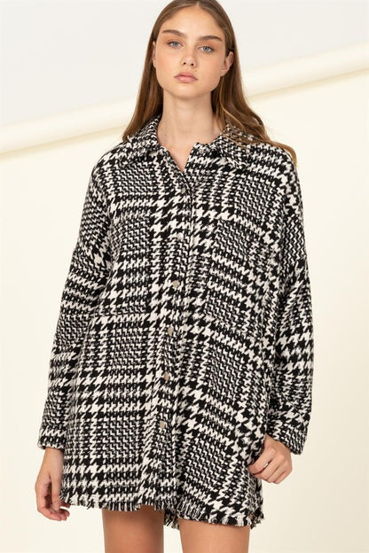 Cool Comeback Houndstooth Pattern Shacket