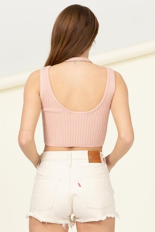 PERFECT GIRL RIBBED OPEN-BACK CROP TOP