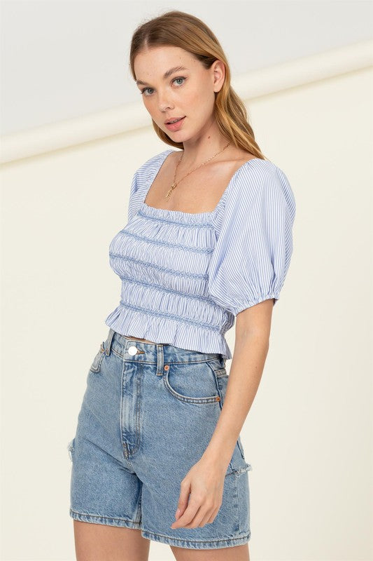 COTTON CANDY SMOCKED STRIPED CROP TOP