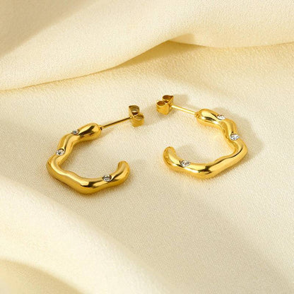 Asymmetric 18K Gold Plated Stud Earrings (With Box)