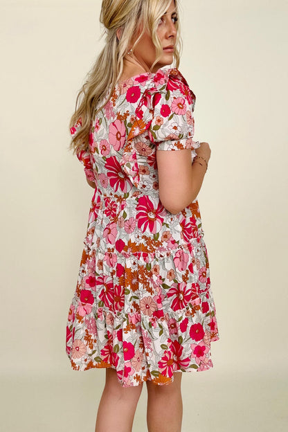Floral Print Patchwork Tiered Shift Dress