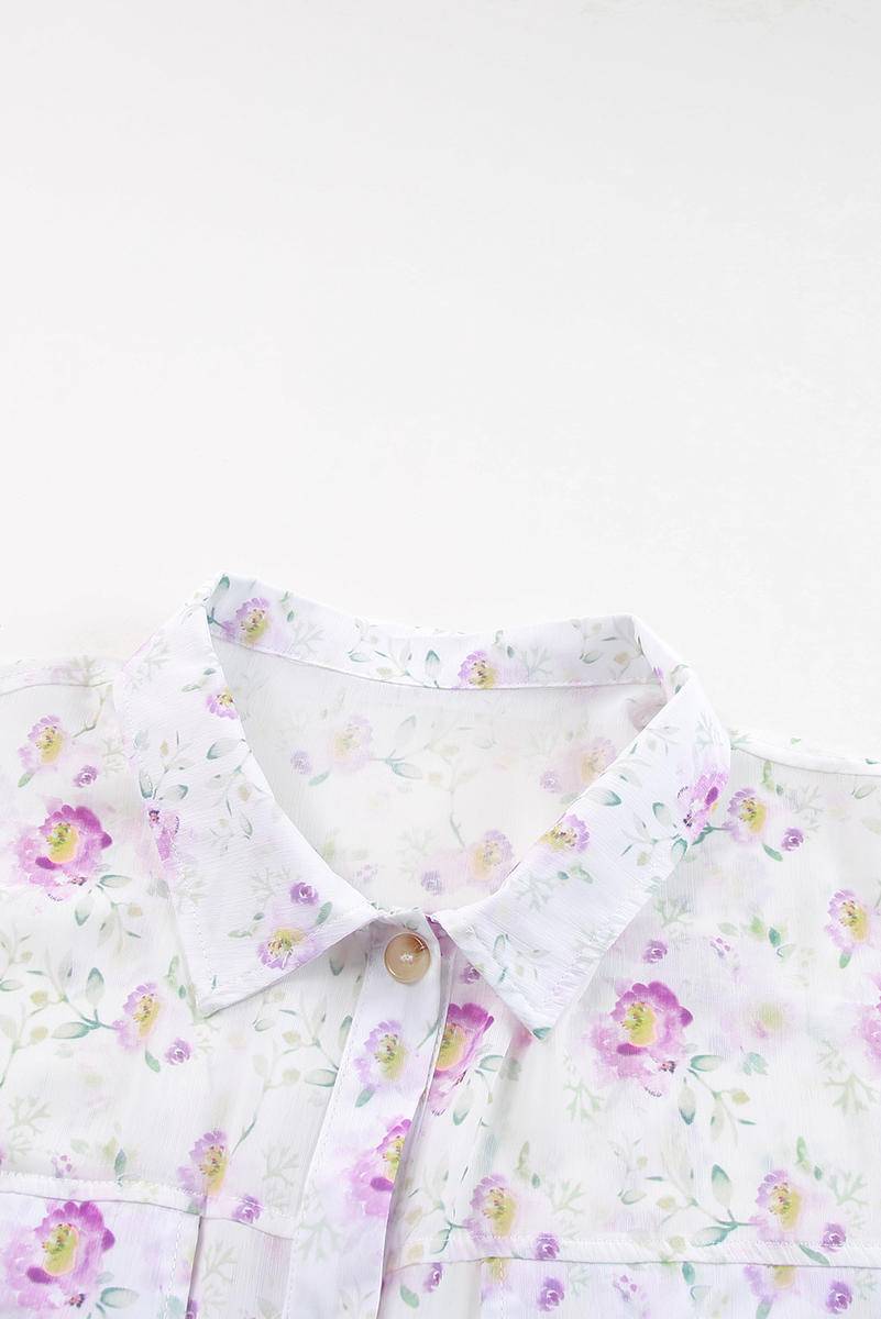 Floral Print Pleated Flap Pocket Shirt